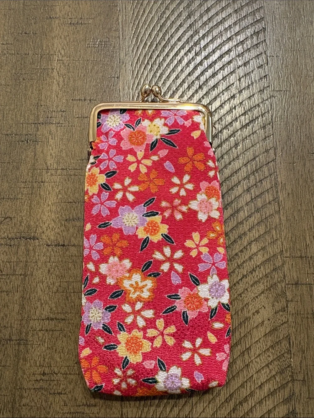 Floral Red Kiss-Lock Fabric Eyeglass Case